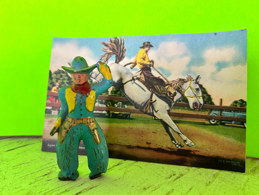 VINTAGE BARCLAY COWBOY w/ Rodeo postcard (Turqouise) #2